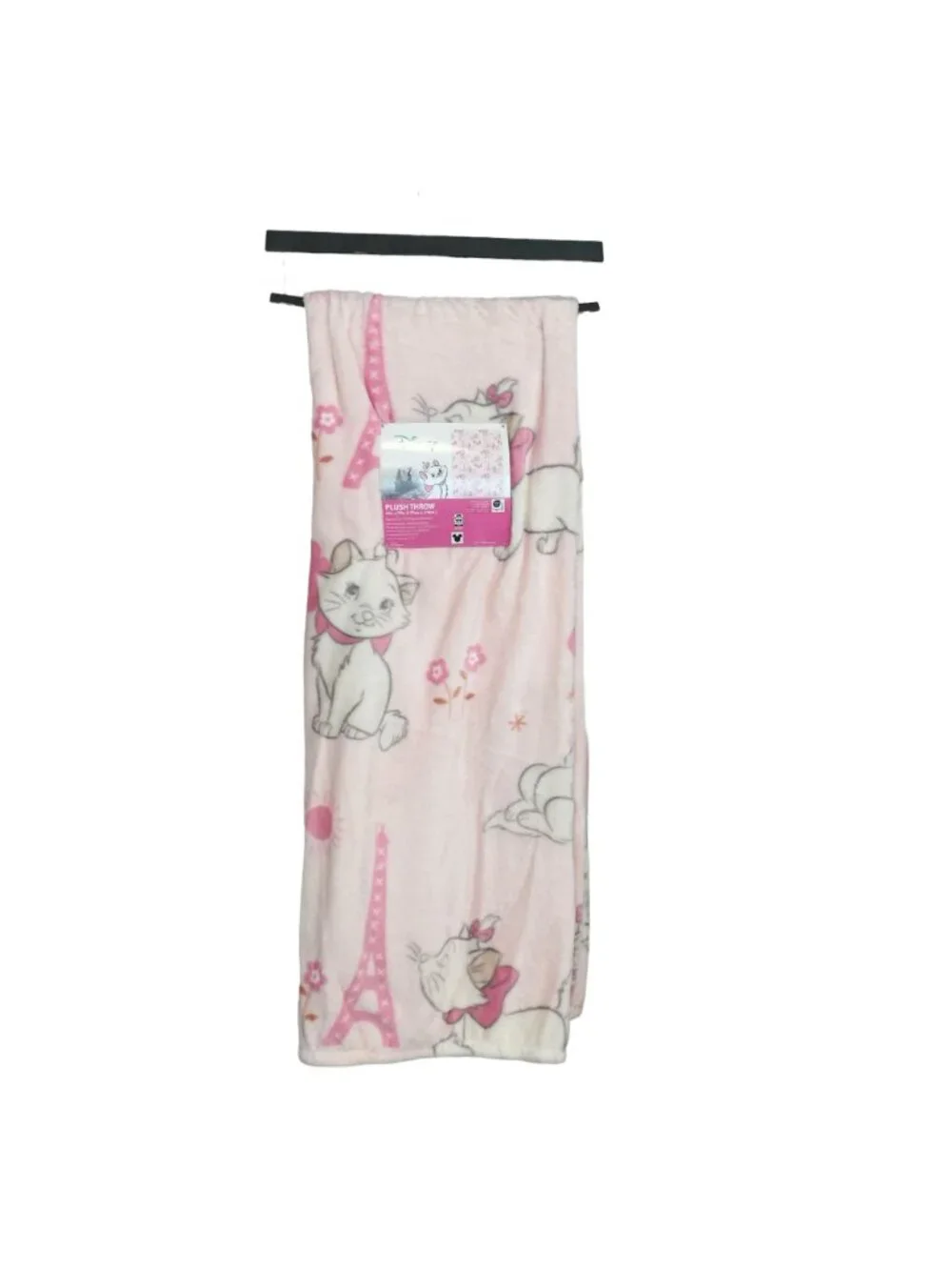 Disney Aristocats MARIE Eiffel Tower Plush Throw Blanket Pink White 50